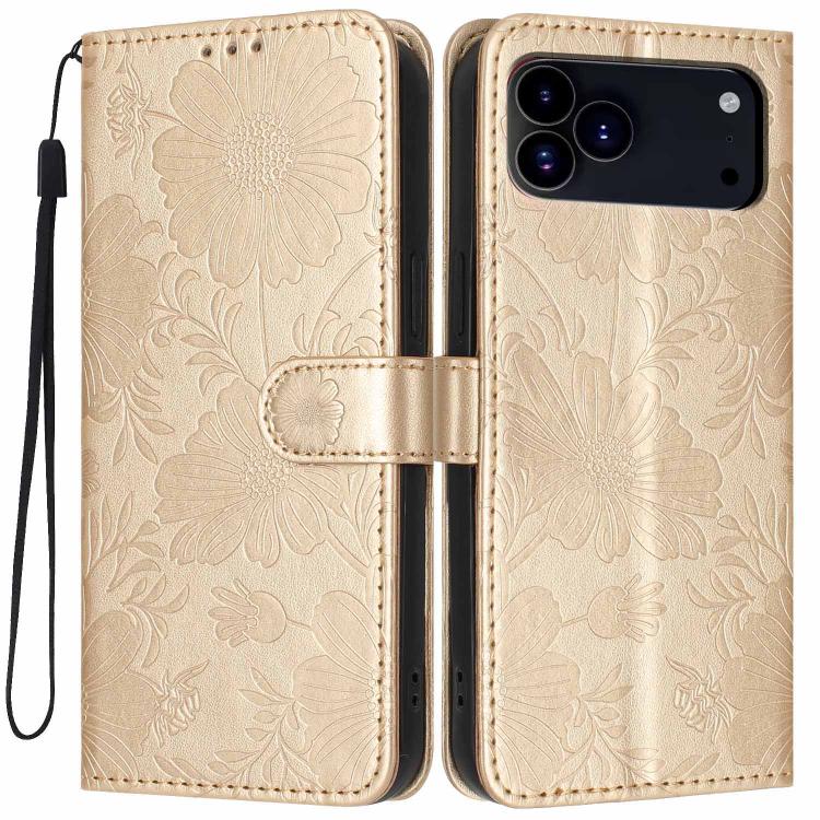 Sonnenblumen-Prägung vegane Leder-Handyhülle mit kleinem schwarzem Seil, Für iPhone 16e / 17e, Für iPhone 17 Pro Max, Für iPhone 17 Pro, Für iPhone 17, Für iPhone Air, Für iPhone 16 Pro Max, Für iPhone 16 Pro, Für iPhone 16 Plus