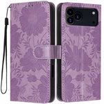 Sonnenblumen-Prägung vegane Leder-Handyhülle mit kleinem schwarzem Seil, Für iPhone 16e / 17e, Für iPhone 17 Pro Max, Für iPhone 17 Pro, Für iPhone 17, Für iPhone Air, Für iPhone 16 Pro Max, Für iPhone 16 Pro, Für iPhone 16 Plus