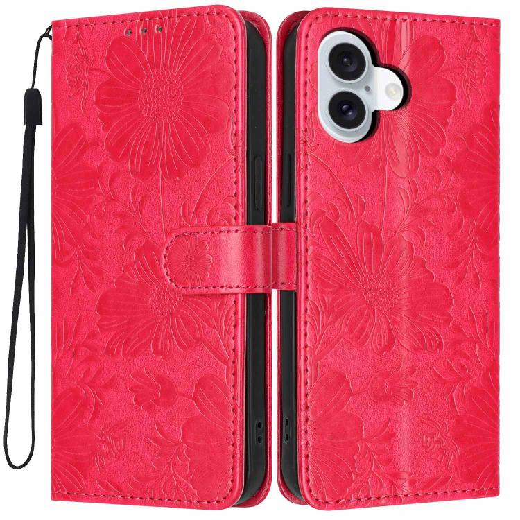 Sonnenblumen-Prägung vegane Leder-Handyhülle mit kleinem schwarzem Seil, Für iPhone 16e / 17e, Für iPhone 17 Pro Max, Für iPhone 17 Pro, Für iPhone 17, Für iPhone Air, Für iPhone 16 Pro Max, Für iPhone 16 Pro, Für iPhone 16 Plus
