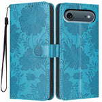 Sonnenblumen-Prägung vegane Leder-Handyhülle mit kleinem schwarzem Seil, Für iPhone 16e / 17e, Für iPhone 17 Pro Max, Für iPhone 17 Pro, Für iPhone 17, Für iPhone Air, Für iPhone 16 Pro Max, Für iPhone 16 Pro, Für iPhone 16 Plus