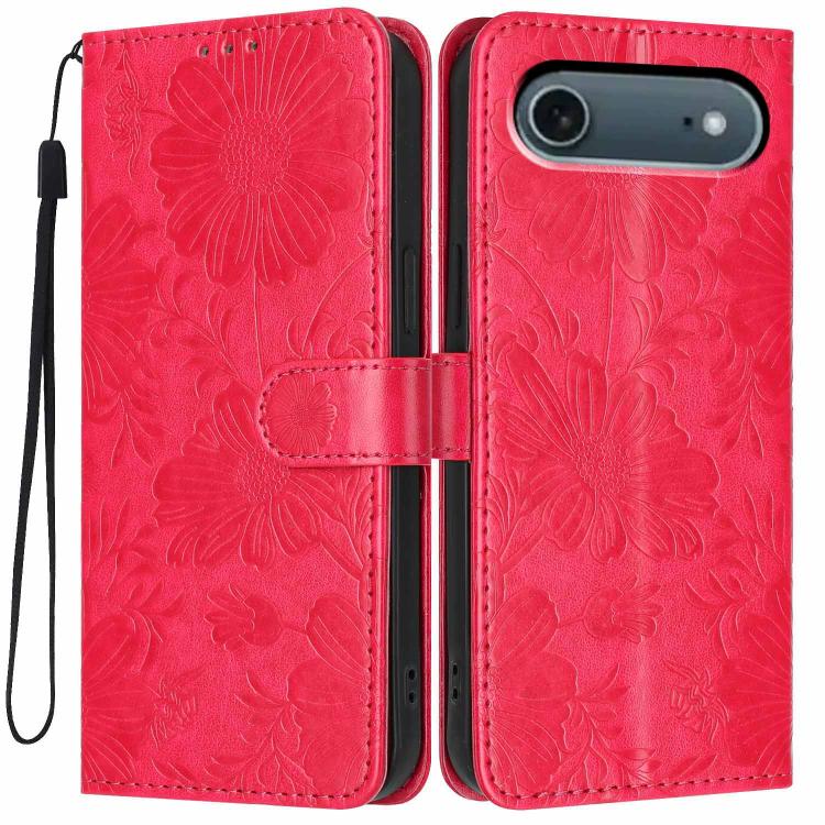 Sonnenblumen-Prägung vegane Leder-Handyhülle mit kleinem schwarzem Seil, Für iPhone 16e / 17e, Für iPhone 17 Pro Max, Für iPhone 17 Pro, Für iPhone 17, Für iPhone Air, Für iPhone 16 Pro Max, Für iPhone 16 Pro, Für iPhone 16 Plus
