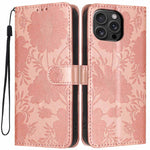 Sonnenblumen-Prägung vegane Leder-Handyhülle mit kleinem schwarzem Seil, Für iPhone 16e / 17e, Für iPhone 17 Pro Max, Für iPhone 17 Pro, Für iPhone 17, Für iPhone Air, Für iPhone 16 Pro Max, Für iPhone 16 Pro, Für iPhone 16 Plus