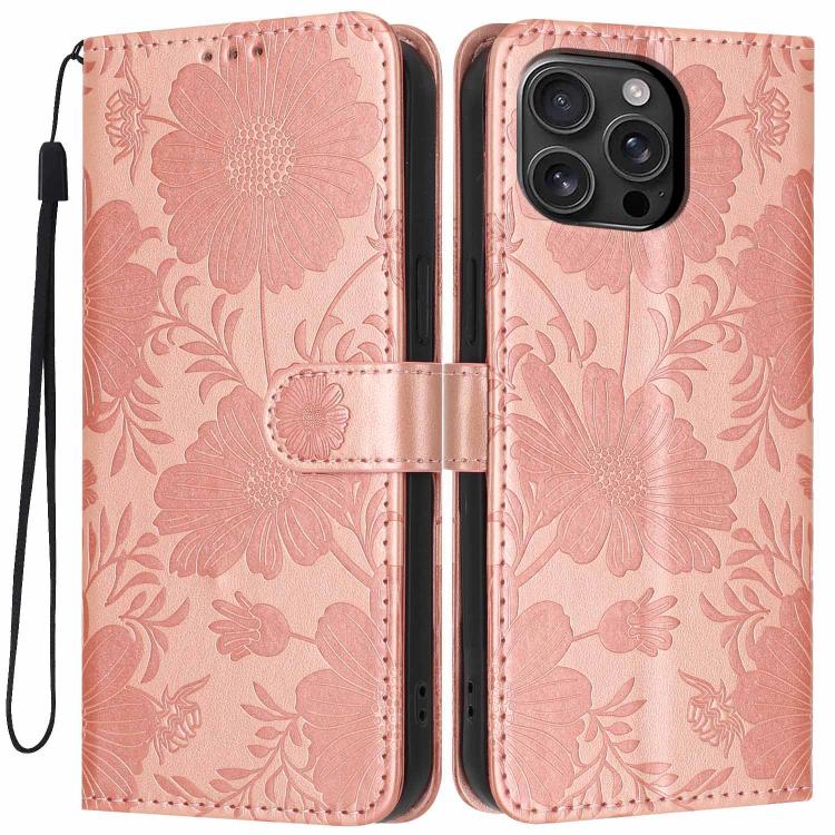 Sonnenblumen-Prägung vegane Leder-Handyhülle mit kleinem schwarzem Seil, Für iPhone 16e / 17e, Für iPhone 17 Pro Max, Für iPhone 17 Pro, Für iPhone 17, Für iPhone Air, Für iPhone 16 Pro Max, Für iPhone 16 Pro, Für iPhone 16 Plus