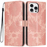 Sonnenblumen-Prägung vegane Leder-Handyhülle mit kleinem schwarzem Seil, Für iPhone 16e / 17e, Für iPhone 17 Pro Max, Für iPhone 17 Pro, Für iPhone 17, Für iPhone Air, Für iPhone 16 Pro Max, Für iPhone 16 Pro, Für iPhone 16 Plus