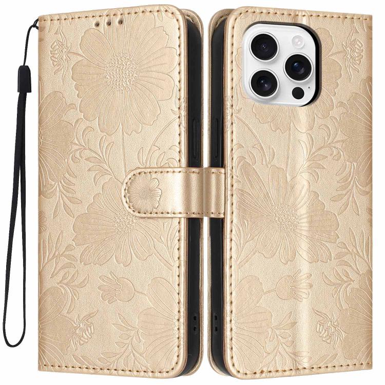 Sonnenblumen-Prägung vegane Leder-Handyhülle mit kleinem schwarzem Seil, Für iPhone 16e / 17e, Für iPhone 17 Pro Max, Für iPhone 17 Pro, Für iPhone 17, Für iPhone Air, Für iPhone 16 Pro Max, Für iPhone 16 Pro, Für iPhone 16 Plus