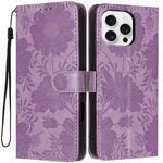Sonnenblumen-Prägung vegane Leder-Handyhülle mit kleinem schwarzem Seil, Für iPhone 16e / 17e, Für iPhone 17 Pro Max, Für iPhone 17 Pro, Für iPhone 17, Für iPhone Air, Für iPhone 16 Pro Max, Für iPhone 16 Pro, Für iPhone 16 Plus