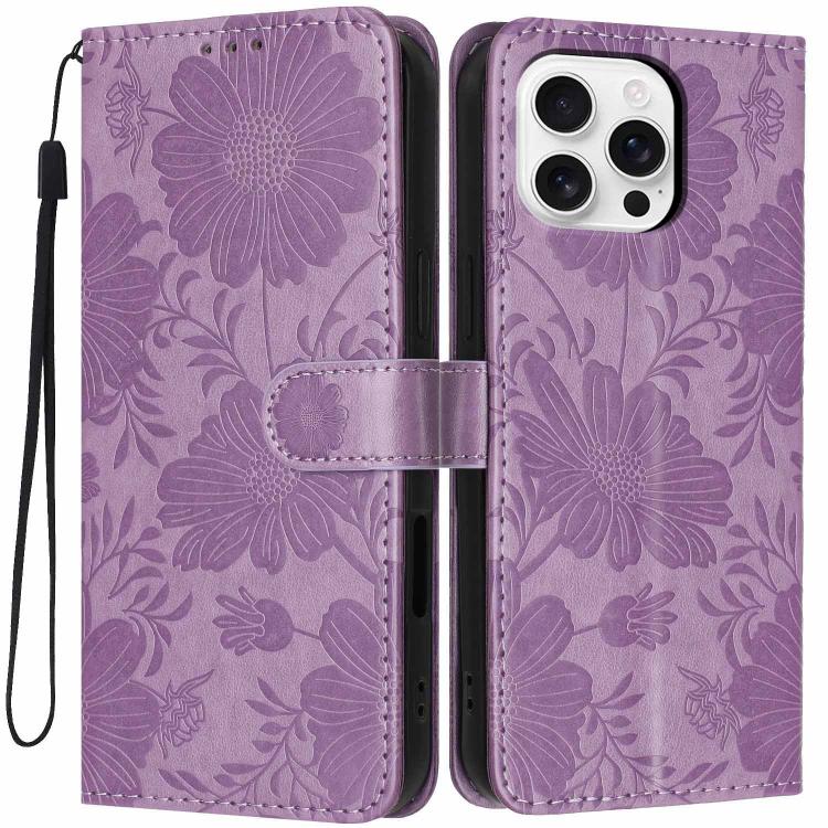 Sonnenblumen-Prägung vegane Leder-Handyhülle mit kleinem schwarzem Seil, Für iPhone 16e / 17e, Für iPhone 17 Pro Max, Für iPhone 17 Pro, Für iPhone 17, Für iPhone Air, Für iPhone 16 Pro Max, Für iPhone 16 Pro, Für iPhone 16 Plus