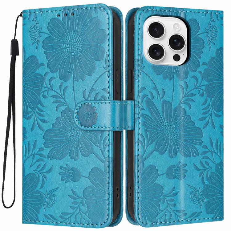 Sonnenblumen-Prägung vegane Leder-Handyhülle mit kleinem schwarzem Seil, Für iPhone 16e / 17e, Für iPhone 17 Pro Max, Für iPhone 17 Pro, Für iPhone 17, Für iPhone Air, Für iPhone 16 Pro Max, Für iPhone 16 Pro, Für iPhone 16 Plus