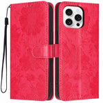 Sonnenblumen-Prägung vegane Leder-Handyhülle mit kleinem schwarzem Seil, Für iPhone 16e / 17e, Für iPhone 17 Pro Max, Für iPhone 17 Pro, Für iPhone 17, Für iPhone Air, Für iPhone 16 Pro Max, Für iPhone 16 Pro, Für iPhone 16 Plus