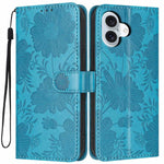 Sonnenblumen-Prägung vegane Leder-Handyhülle mit kleinem schwarzem Seil, Für iPhone 16e / 17e, Für iPhone 17 Pro Max, Für iPhone 17 Pro, Für iPhone 17, Für iPhone Air, Für iPhone 16 Pro Max, Für iPhone 16 Pro, Für iPhone 16 Plus