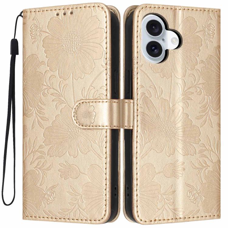 Sonnenblumen-Prägung vegane Leder-Handyhülle mit kleinem schwarzem Seil, Für iPhone 16, Für iPhone 15 Pro Max, Für iPhone 15 Pro, Für iPhone 15 Plus, Für iPhone 15, Für iPhone 14 Plus, Für iPhone 14, Für iPhone 14 Pro