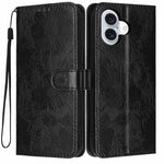 Sonnenblumen-Prägung vegane Leder-Handyhülle mit kleinem schwarzem Seil, Für iPhone 16, Für iPhone 15 Pro Max, Für iPhone 15 Pro, Für iPhone 15 Plus, Für iPhone 15, Für iPhone 14 Plus, Für iPhone 14, Für iPhone 14 Pro