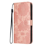 Sonnenblumen-Prägung vegane Leder-Handyhülle mit kleinem schwarzem Seil, Für iPhone 14 Pro Max, Für iPhone 13 Pro Max, Für iPhone 13 Pro, Für iPhone 13, Für iPhone 12 / 12 Pro, Für iPhone 12 Pro Max, Für iPhone 11 Pro Max, Für iPhone 11