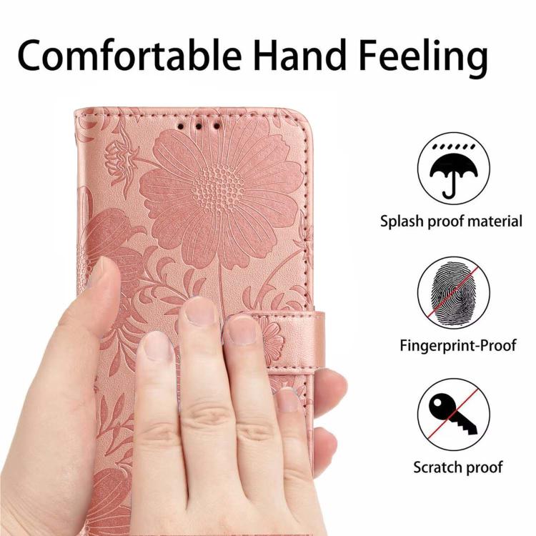 Sonnenblumen-Prägung vegane Leder-Handyhülle mit kleinem schwarzem Seil, Für iPhone 14 Pro Max, Für iPhone 13 Pro Max, Für iPhone 13 Pro, Für iPhone 13, Für iPhone 12 / 12 Pro, Für iPhone 12 Pro Max, Für iPhone 11 Pro Max, Für iPhone 11