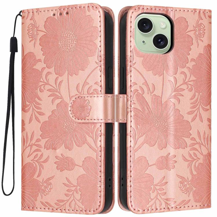 Sonnenblumen-Prägung vegane Leder-Handyhülle mit kleinem schwarzem Seil, Für iPhone 14 Pro Max, Für iPhone 13 Pro Max, Für iPhone 13 Pro, Für iPhone 13, Für iPhone 12 / 12 Pro, Für iPhone 12 Pro Max, Für iPhone 11 Pro Max, Für iPhone 11