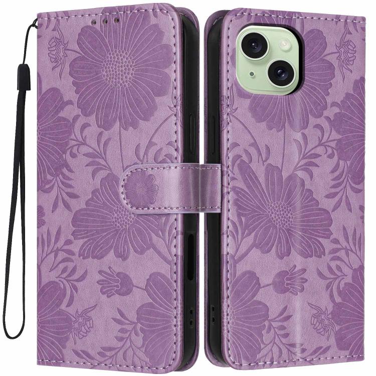 Sonnenblumen-Prägung vegane Leder-Handyhülle mit kleinem schwarzem Seil, Für iPhone 14 Pro Max, Für iPhone 13 Pro Max, Für iPhone 13 Pro, Für iPhone 13, Für iPhone 12 / 12 Pro, Für iPhone 12 Pro Max, Für iPhone 11 Pro Max, Für iPhone 11