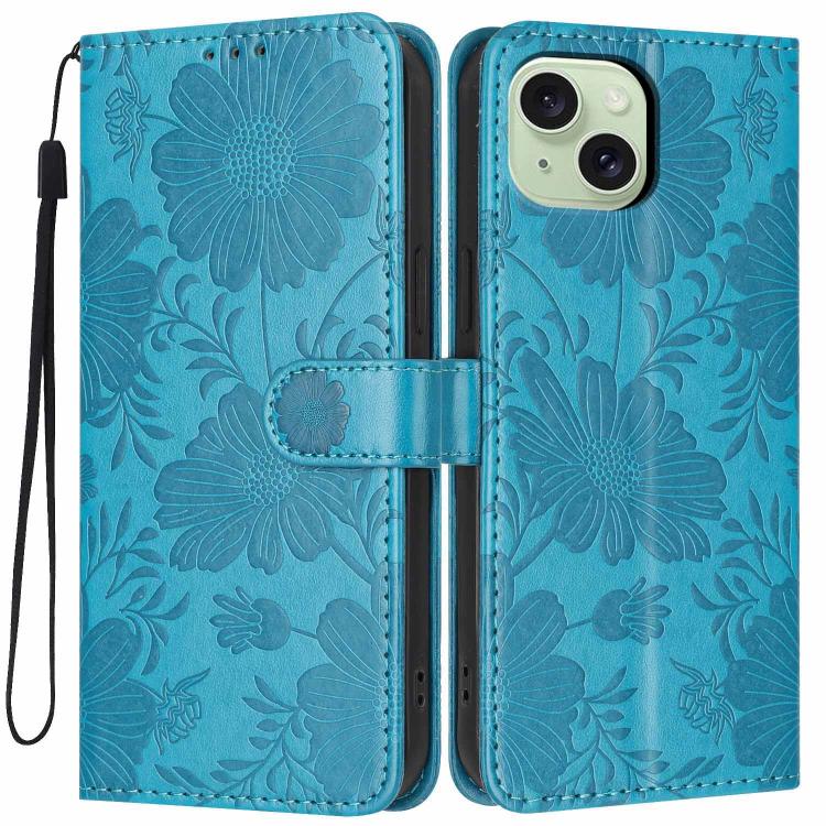 Sonnenblumen-Prägung vegane Leder-Handyhülle mit kleinem schwarzem Seil, Für iPhone 14 Pro Max, Für iPhone 13 Pro Max, Für iPhone 13 Pro, Für iPhone 13, Für iPhone 12 / 12 Pro, Für iPhone 12 Pro Max, Für iPhone 11 Pro Max, Für iPhone 11