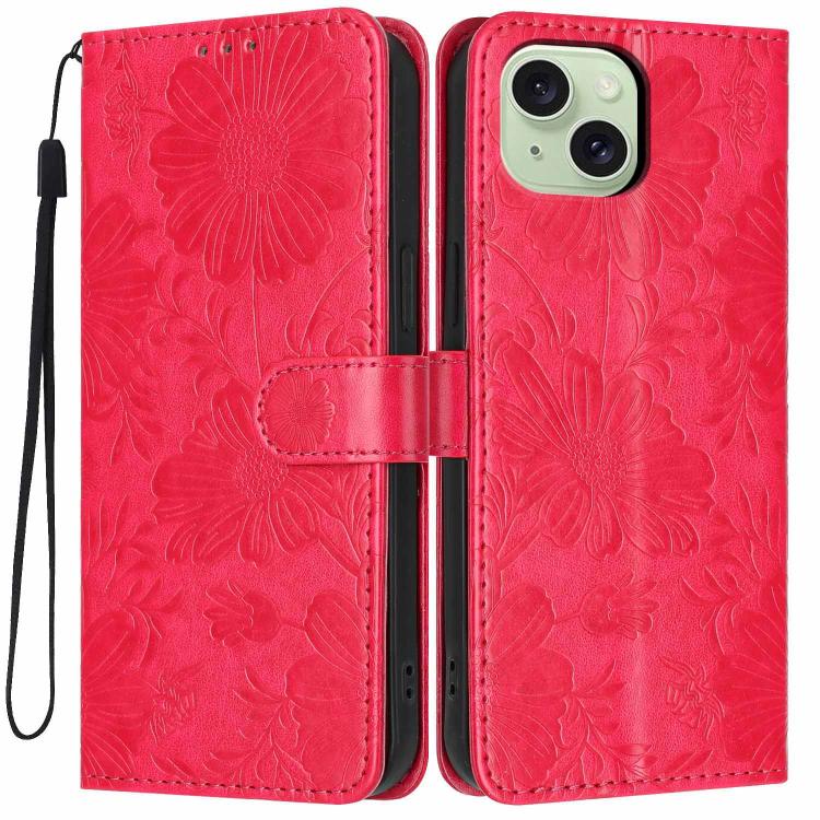 Sonnenblumen-Prägung vegane Leder-Handyhülle mit kleinem schwarzem Seil, Für iPhone 14 Pro Max, Für iPhone 13 Pro Max, Für iPhone 13 Pro, Für iPhone 13, Für iPhone 12 / 12 Pro, Für iPhone 12 Pro Max, Für iPhone 11 Pro Max, Für iPhone 11