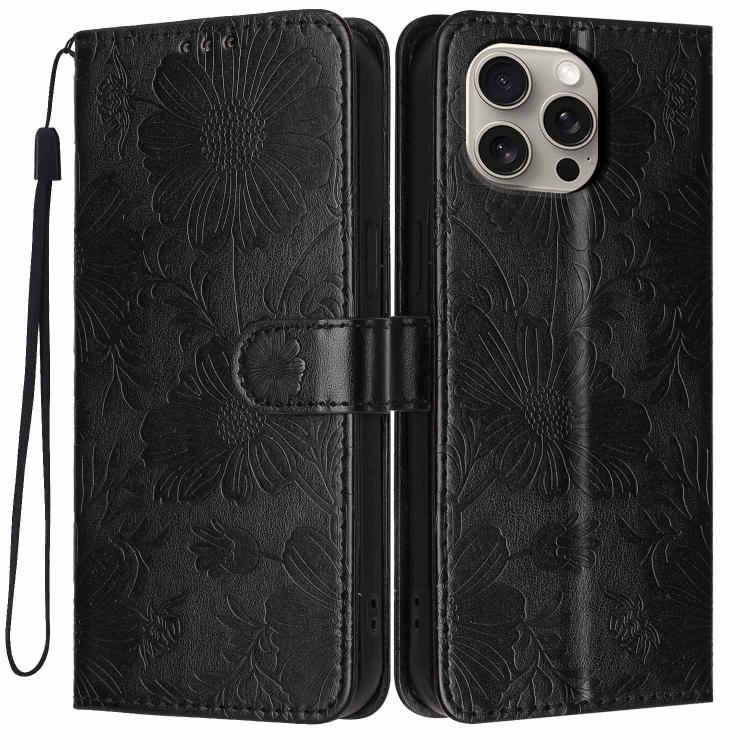 Sonnenblumen-Prägung vegane Leder-Handyhülle mit kleinem schwarzem Seil, Für iPhone 14 Pro Max, Für iPhone 13 Pro Max, Für iPhone 13 Pro, Für iPhone 13, Für iPhone 12 / 12 Pro, Für iPhone 12 Pro Max, Für iPhone 11 Pro Max, Für iPhone 11