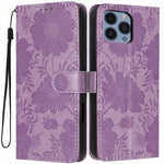 Sonnenblumen-Prägung vegane Leder-Handyhülle mit kleinem schwarzem Seil, Für iPhone 14 Pro Max, Für iPhone 13 Pro Max, Für iPhone 13 Pro, Für iPhone 13, Für iPhone 12 / 12 Pro, Für iPhone 12 Pro Max, Für iPhone 11 Pro Max, Für iPhone 11