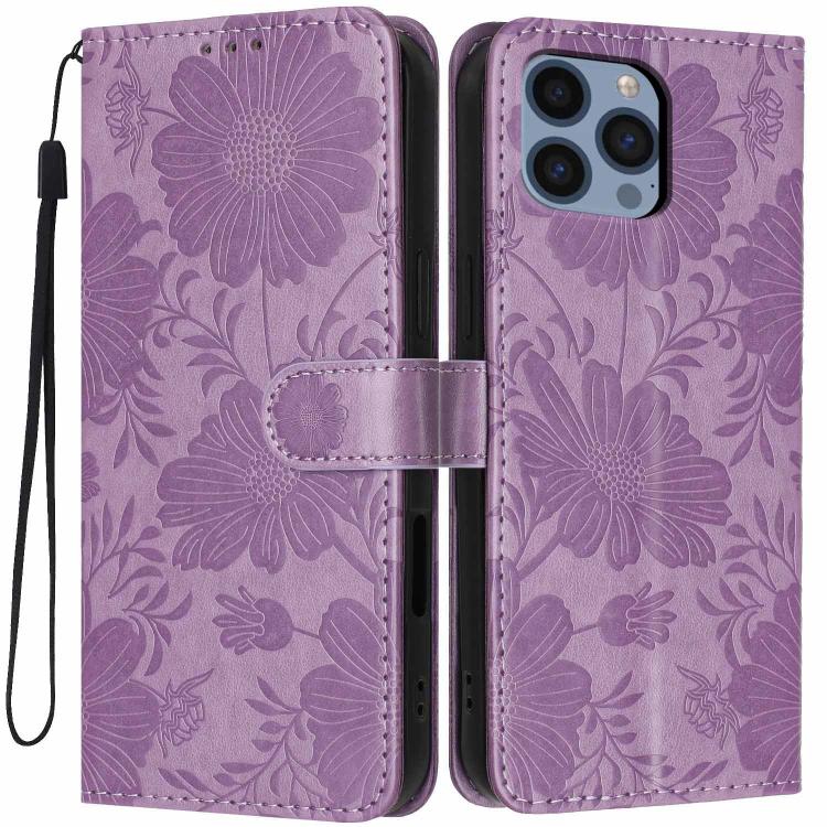Sonnenblumen-Prägung vegane Leder-Handyhülle mit kleinem schwarzem Seil, Für iPhone 14 Pro Max, Für iPhone 13 Pro Max, Für iPhone 13 Pro, Für iPhone 13, Für iPhone 12 / 12 Pro, Für iPhone 12 Pro Max, Für iPhone 11 Pro Max, Für iPhone 11