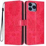 Sonnenblumen-Prägung vegane Leder-Handyhülle mit kleinem schwarzem Seil, Für iPhone 14 Pro Max, Für iPhone 13 Pro Max, Für iPhone 13 Pro, Für iPhone 13, Für iPhone 12 / 12 Pro, Für iPhone 12 Pro Max, Für iPhone 11 Pro Max, Für iPhone 11