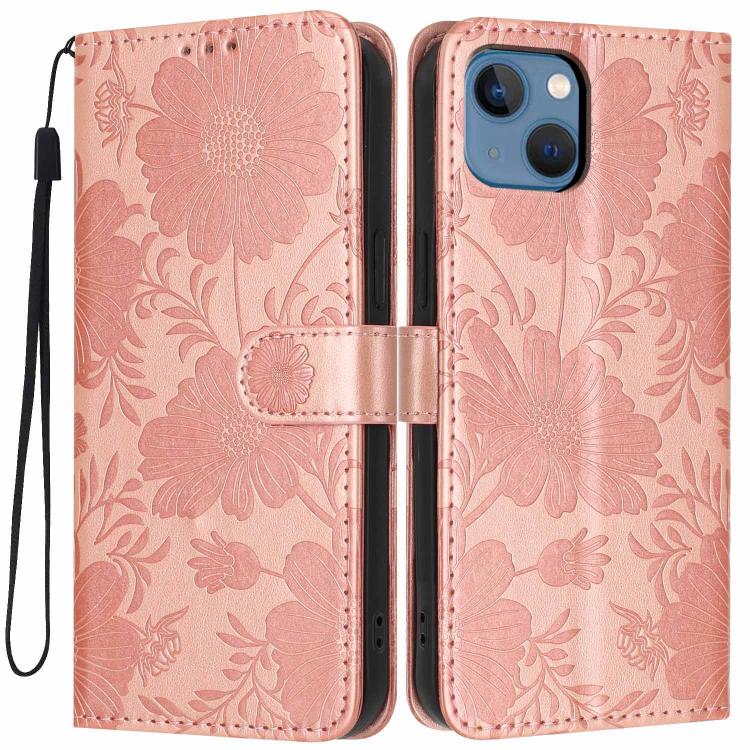 Sonnenblumen-Prägung vegane Leder-Handyhülle mit kleinem schwarzem Seil, Für iPhone 14 Pro Max, Für iPhone 13 Pro Max, Für iPhone 13 Pro, Für iPhone 13, Für iPhone 12 / 12 Pro, Für iPhone 12 Pro Max, Für iPhone 11 Pro Max, Für iPhone 11