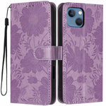 Sonnenblumen-Prägung vegane Leder-Handyhülle mit kleinem schwarzem Seil, Für iPhone 14 Pro Max, Für iPhone 13 Pro Max, Für iPhone 13 Pro, Für iPhone 13, Für iPhone 12 / 12 Pro, Für iPhone 12 Pro Max, Für iPhone 11 Pro Max, Für iPhone 11