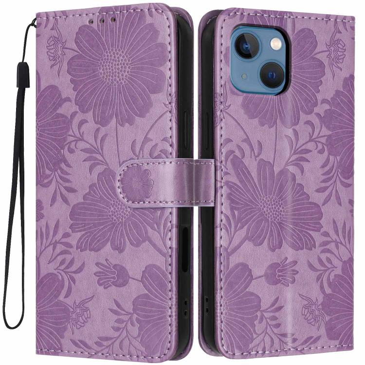 Sonnenblumen-Prägung vegane Leder-Handyhülle mit kleinem schwarzem Seil, Für iPhone 14 Pro Max, Für iPhone 13 Pro Max, Für iPhone 13 Pro, Für iPhone 13, Für iPhone 12 / 12 Pro, Für iPhone 12 Pro Max, Für iPhone 11 Pro Max, Für iPhone 11