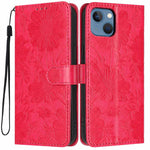 Sonnenblumen-Prägung vegane Leder-Handyhülle mit kleinem schwarzem Seil, Für iPhone 14 Pro Max, Für iPhone 13 Pro Max, Für iPhone 13 Pro, Für iPhone 13, Für iPhone 12 / 12 Pro, Für iPhone 12 Pro Max, Für iPhone 11 Pro Max, Für iPhone 11
