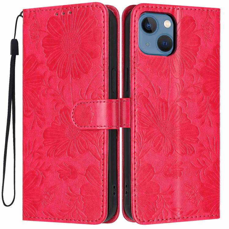 Sonnenblumen-Prägung vegane Leder-Handyhülle mit kleinem schwarzem Seil, Für iPhone 14 Pro Max, Für iPhone 13 Pro Max, Für iPhone 13 Pro, Für iPhone 13, Für iPhone 12 / 12 Pro, Für iPhone 12 Pro Max, Für iPhone 11 Pro Max, Für iPhone 11