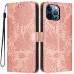 Sonnenblumen-Prägung vegane Leder-Handyhülle mit kleinem schwarzem Seil, Für iPhone 14 Pro Max, Für iPhone 13 Pro Max, Für iPhone 13 Pro, Für iPhone 13, Für iPhone 12 / 12 Pro, Für iPhone 12 Pro Max, Für iPhone 11 Pro Max, Für iPhone 11