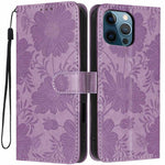Sonnenblumen-Prägung vegane Leder-Handyhülle mit kleinem schwarzem Seil, Für iPhone 14 Pro Max, Für iPhone 13 Pro Max, Für iPhone 13 Pro, Für iPhone 13, Für iPhone 12 / 12 Pro, Für iPhone 12 Pro Max, Für iPhone 11 Pro Max, Für iPhone 11