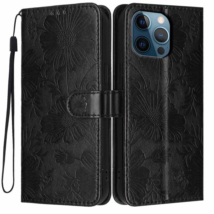 Sonnenblumen-Prägung vegane Leder-Handyhülle mit kleinem schwarzem Seil, Für iPhone 14 Pro Max, Für iPhone 13 Pro Max, Für iPhone 13 Pro, Für iPhone 13, Für iPhone 12 / 12 Pro, Für iPhone 12 Pro Max, Für iPhone 11 Pro Max, Für iPhone 11