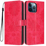 Sonnenblumen-Prägung vegane Leder-Handyhülle mit kleinem schwarzem Seil, Für iPhone 14 Pro Max, Für iPhone 13 Pro Max, Für iPhone 13 Pro, Für iPhone 13, Für iPhone 12 / 12 Pro, Für iPhone 12 Pro Max, Für iPhone 11 Pro Max, Für iPhone 11