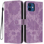 Sonnenblumen-Prägung vegane Leder-Handyhülle mit kleinem schwarzem Seil, Für iPhone 14 Pro Max, Für iPhone 13 Pro Max, Für iPhone 13 Pro, Für iPhone 13, Für iPhone 12 / 12 Pro, Für iPhone 12 Pro Max, Für iPhone 11 Pro Max, Für iPhone 11