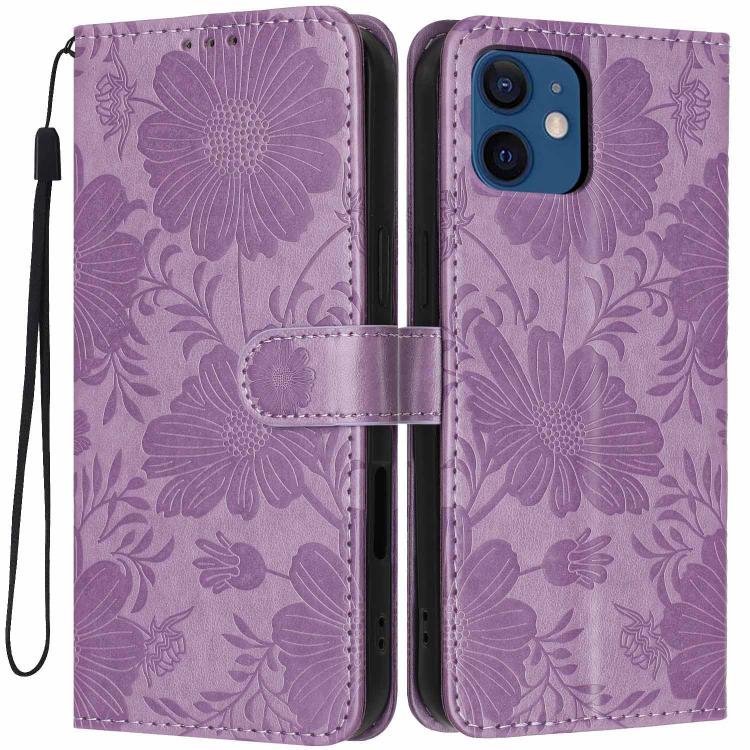 Sonnenblumen-Prägung vegane Leder-Handyhülle mit kleinem schwarzem Seil, Für iPhone 14 Pro Max, Für iPhone 13 Pro Max, Für iPhone 13 Pro, Für iPhone 13, Für iPhone 12 / 12 Pro, Für iPhone 12 Pro Max, Für iPhone 11 Pro Max, Für iPhone 11