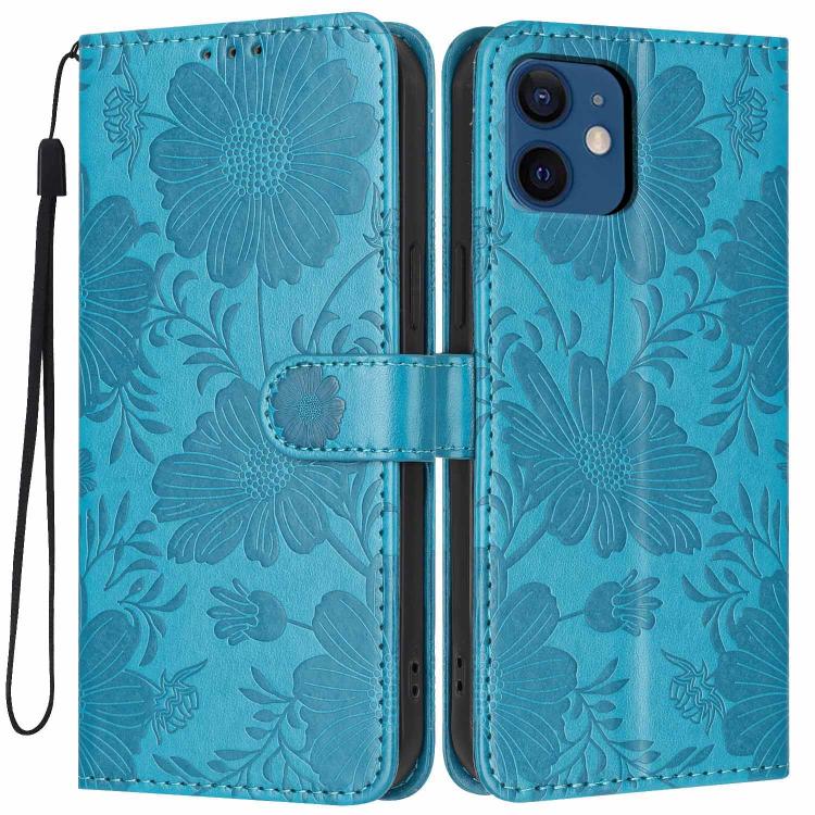 Sonnenblumen-Prägung vegane Leder-Handyhülle mit kleinem schwarzem Seil, Für iPhone 14 Pro Max, Für iPhone 13 Pro Max, Für iPhone 13 Pro, Für iPhone 13, Für iPhone 12 / 12 Pro, Für iPhone 12 Pro Max, Für iPhone 11 Pro Max, Für iPhone 11