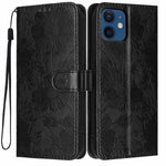 Sonnenblumen-Prägung vegane Leder-Handyhülle mit kleinem schwarzem Seil, Für iPhone 14 Pro Max, Für iPhone 13 Pro Max, Für iPhone 13 Pro, Für iPhone 13, Für iPhone 12 / 12 Pro, Für iPhone 12 Pro Max, Für iPhone 11 Pro Max, Für iPhone 11