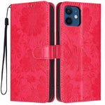 Sonnenblumen-Prägung vegane Leder-Handyhülle mit kleinem schwarzem Seil, Für iPhone 14 Pro Max, Für iPhone 13 Pro Max, Für iPhone 13 Pro, Für iPhone 13, Für iPhone 12 / 12 Pro, Für iPhone 12 Pro Max, Für iPhone 11 Pro Max, Für iPhone 11