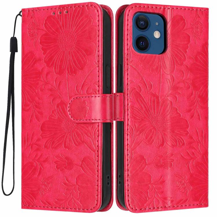 Sonnenblumen-Prägung vegane Leder-Handyhülle mit kleinem schwarzem Seil, Für iPhone 14 Pro Max, Für iPhone 13 Pro Max, Für iPhone 13 Pro, Für iPhone 13, Für iPhone 12 / 12 Pro, Für iPhone 12 Pro Max, Für iPhone 11 Pro Max, Für iPhone 11