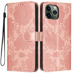 Sonnenblumen-Prägung vegane Leder-Handyhülle mit kleinem schwarzem Seil, Für iPhone 14 Pro Max, Für iPhone 13 Pro Max, Für iPhone 13 Pro, Für iPhone 13, Für iPhone 12 / 12 Pro, Für iPhone 12 Pro Max, Für iPhone 11 Pro Max, Für iPhone 11