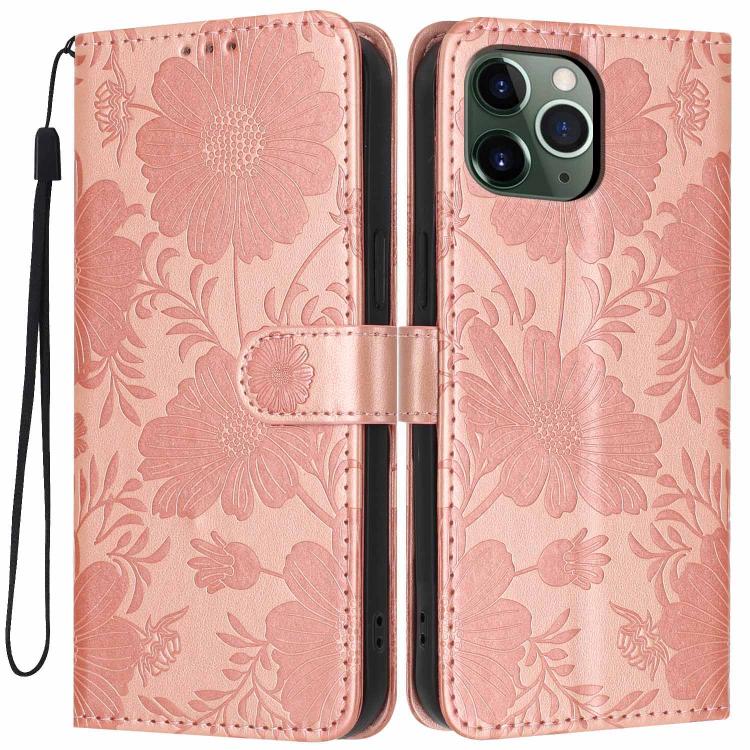Sonnenblumen-Prägung vegane Leder-Handyhülle mit kleinem schwarzem Seil, Für iPhone 14 Pro Max, Für iPhone 13 Pro Max, Für iPhone 13 Pro, Für iPhone 13, Für iPhone 12 / 12 Pro, Für iPhone 12 Pro Max, Für iPhone 11 Pro Max, Für iPhone 11