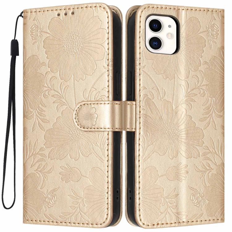 Sonnenblumen-Prägung vegane Leder-Handyhülle mit kleinem schwarzem Seil, Für iPhone 14 Pro Max, Für iPhone 13 Pro Max, Für iPhone 13 Pro, Für iPhone 13, Für iPhone 12 / 12 Pro, Für iPhone 12 Pro Max, Für iPhone 11 Pro Max, Für iPhone 11