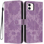 Sonnenblumen-Prägung vegane Leder-Handyhülle mit kleinem schwarzem Seil, Für iPhone 14 Pro Max, Für iPhone 13 Pro Max, Für iPhone 13 Pro, Für iPhone 13, Für iPhone 12 / 12 Pro, Für iPhone 12 Pro Max, Für iPhone 11 Pro Max, Für iPhone 11