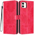 Sonnenblumen-Prägung vegane Leder-Handyhülle mit kleinem schwarzem Seil, Für iPhone 14 Pro Max, Für iPhone 13 Pro Max, Für iPhone 13 Pro, Für iPhone 13, Für iPhone 12 / 12 Pro, Für iPhone 12 Pro Max, Für iPhone 11 Pro Max, Für iPhone 11