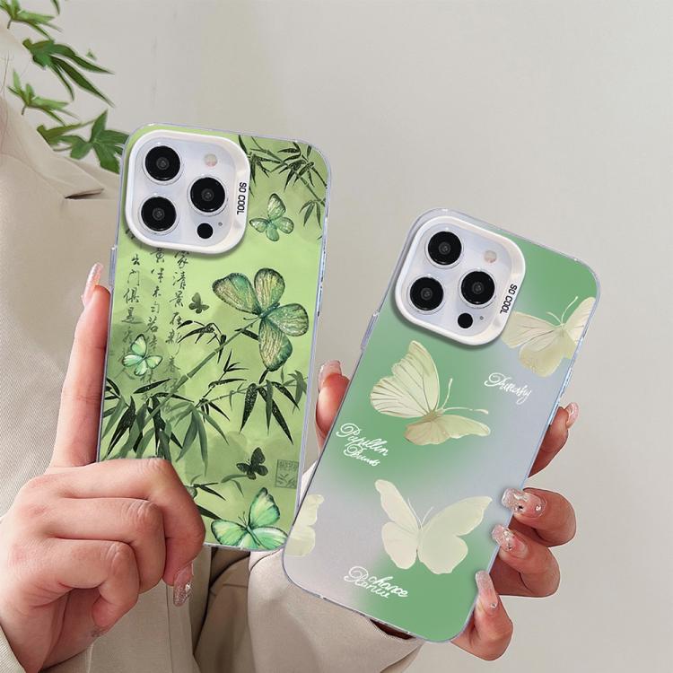 Schmetterlingsmuster silberbeschichtete PC-Hybrid TPU-Handyhülle, Für iPhone 16 Pro, Für iPhone 16 Plus, Für iPhone 16, Für iPhone 15 Pro Max, Für iPhone 15 Pro, Für iPhone 15 Plus