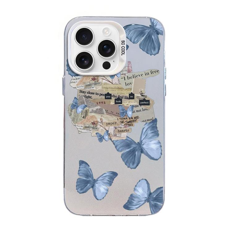 Schmetterlingsmuster silberbeschichtete PC-Hybrid TPU-Handyhülle, Für iPhone 16 Pro, Für iPhone 16 Plus, Für iPhone 16, Für iPhone 15 Pro Max, Für iPhone 15 Pro, Für iPhone 15 Plus