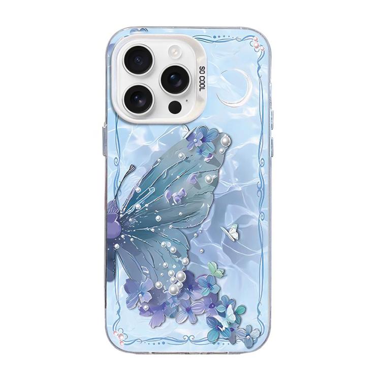 Schmetterlingsmuster silberbeschichtete PC-Hybrid TPU-Handyhülle, Für iPhone 16 Pro, Für iPhone 16 Plus, Für iPhone 16, Für iPhone 15 Pro Max, Für iPhone 15 Pro, Für iPhone 15 Plus