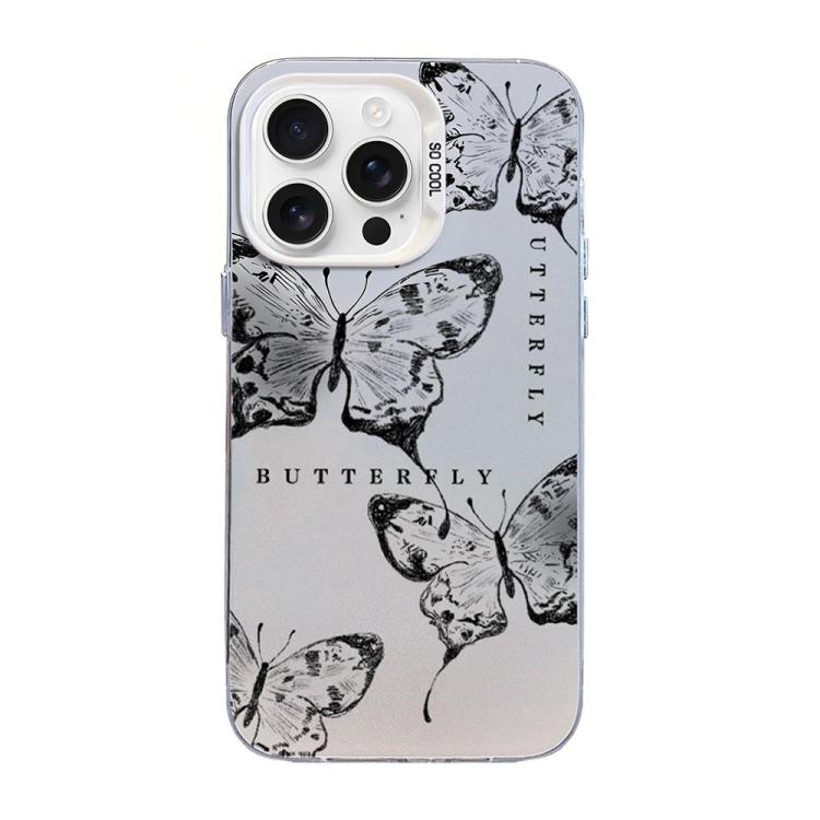 Schmetterlingsmuster silberbeschichtete PC-Hybrid TPU-Handyhülle, Für iPhone 16 Pro, Für iPhone 16 Plus, Für iPhone 16, Für iPhone 15 Pro Max, Für iPhone 15 Pro, Für iPhone 15 Plus